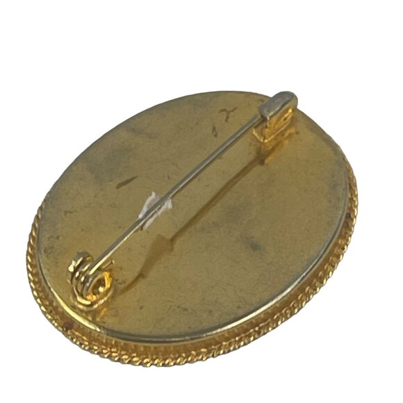 Italian Mosaic Floral Brooch Pin Oval Shape with Gold Tone Frame Intricately Des - Picture 7 of 8
